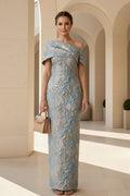 Off Shoulder Brocade Column Evening Gown