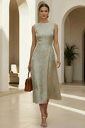 Floral Jacquard Sleeveless Midi Dress
