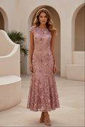 Floral Lace Cap Sleeve Midi Mermaid Dress