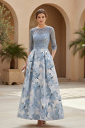 Lace Bodice Floral A-Line Formal Gown with Pockets