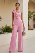 One Shoulder Ruffle Wide Leg Jumpsuit