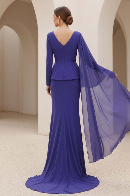Asymmetrical Peplum Evening Gown with Cape Sleeve