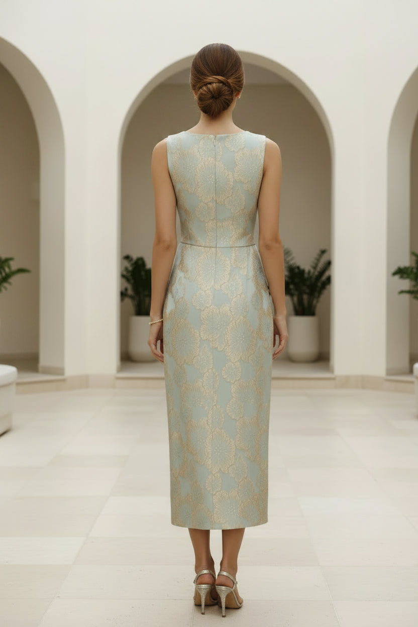 Floral Jacquard Sleeveless Midi Dress