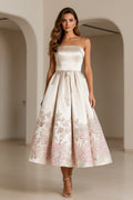 Strapless Metallic Jacquard A-Line Midi Dress