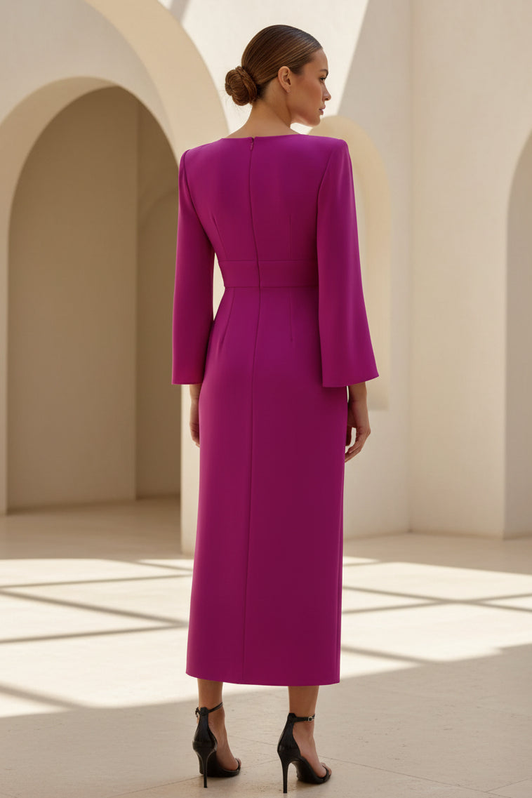 Keyhole Sheath Midi Dress with Split Bell Sleeves
