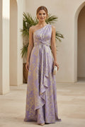 One Shoulder Jacquard A-Line Maxi Evening Dress