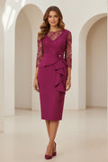 Elegant Illusion Lace Midi Dress with Peplum Detail