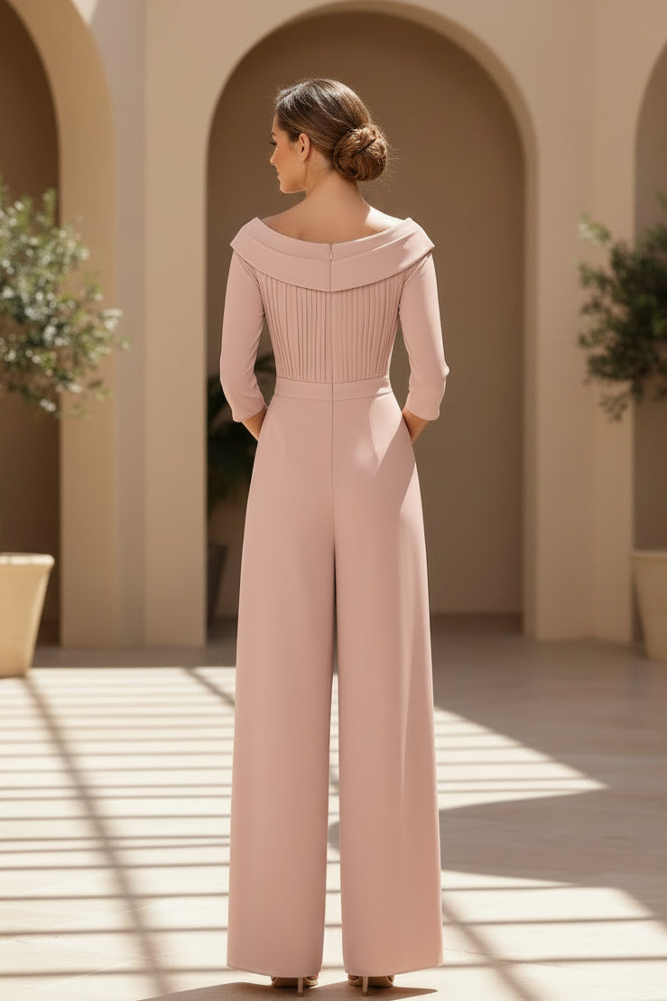 Wide Leg V-Neck Ruched Bodice Jumpsuit with Sash