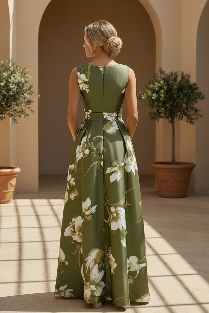 Floral Print High Neck Sleeveless Ball Gown