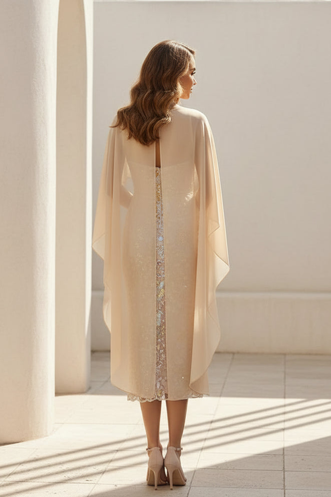 Embroidered Midi Cape Dress