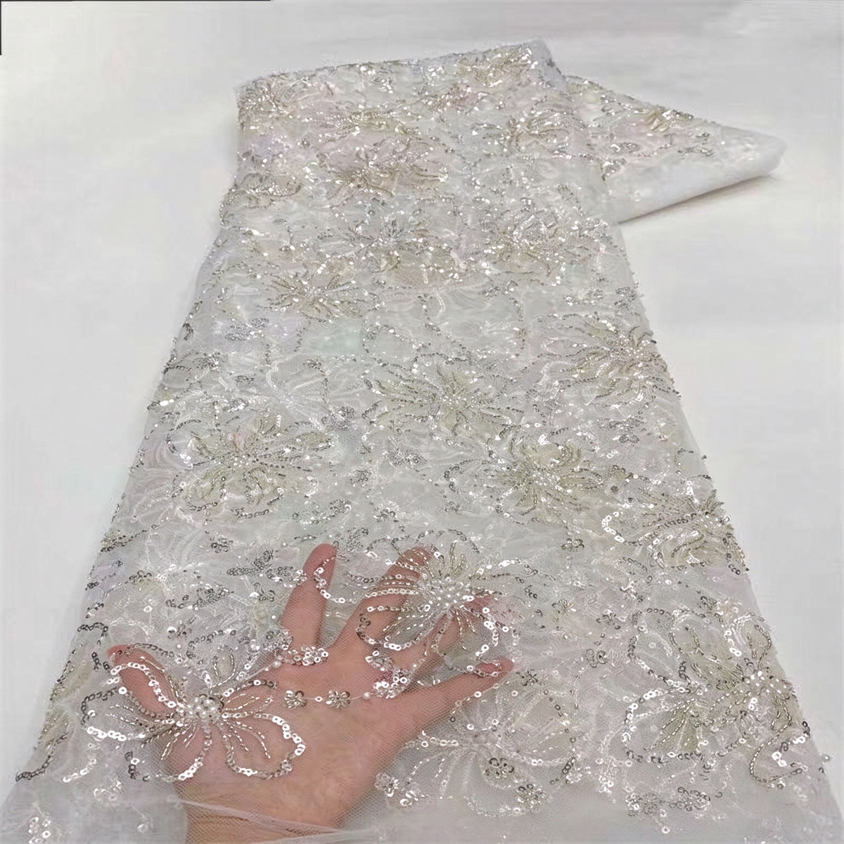 A-Line High-Low Gown with Floral Sequin Cape
