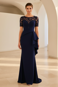 Illusion Lace Mermaid Evening Gown with Side Ruffle