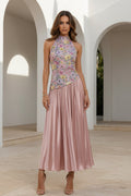 Floral Halter Satin Midi Dress