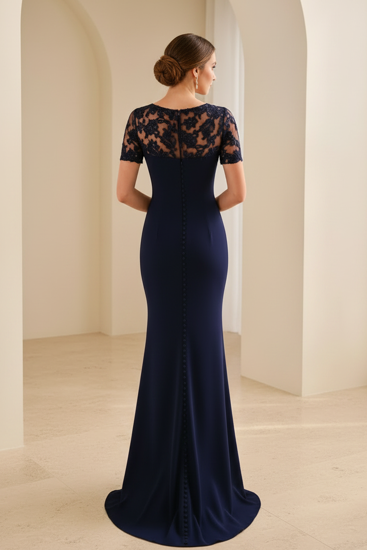 Illusion Lace Mermaid Evening Gown with Side Ruffle