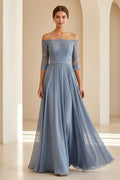 Off-the-Shoulder Lace Chiffon Evening Gown