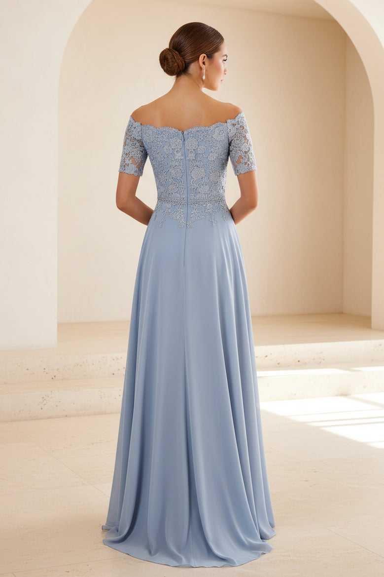 Off-the-Shoulder Lace Chiffon Evening Gown
