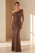 Floral Sequin Velvet V-Neck Evening Gown