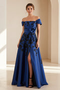 Floral Embroidered A-Line Evening Gown with Shawl