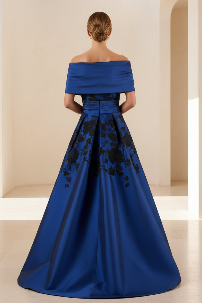 Floral Embroidered A-Line Evening Gown with Shawl
