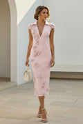 Floral Applique Midi Sheath Dress