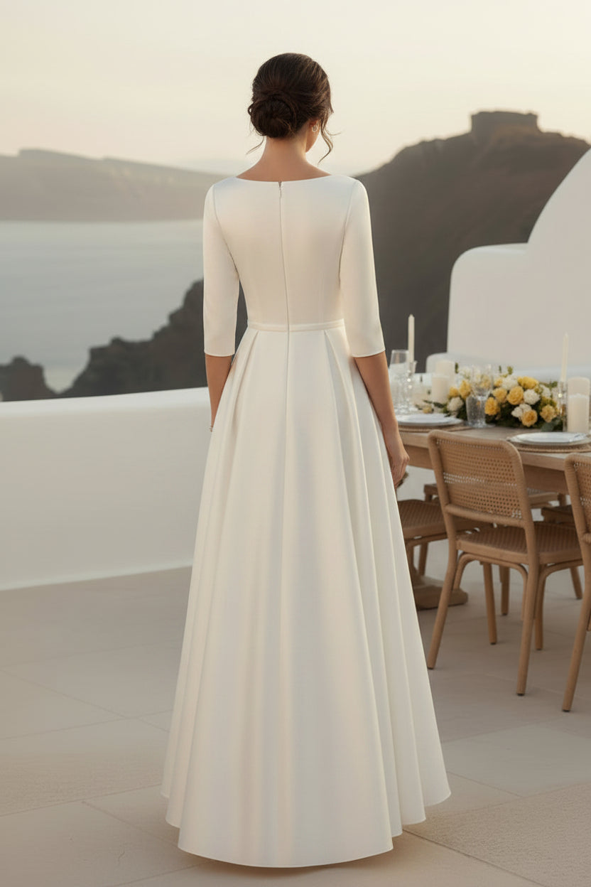 A-Line Satin Midi Dress with 3/4 Sleeves & Pockets – Promlly