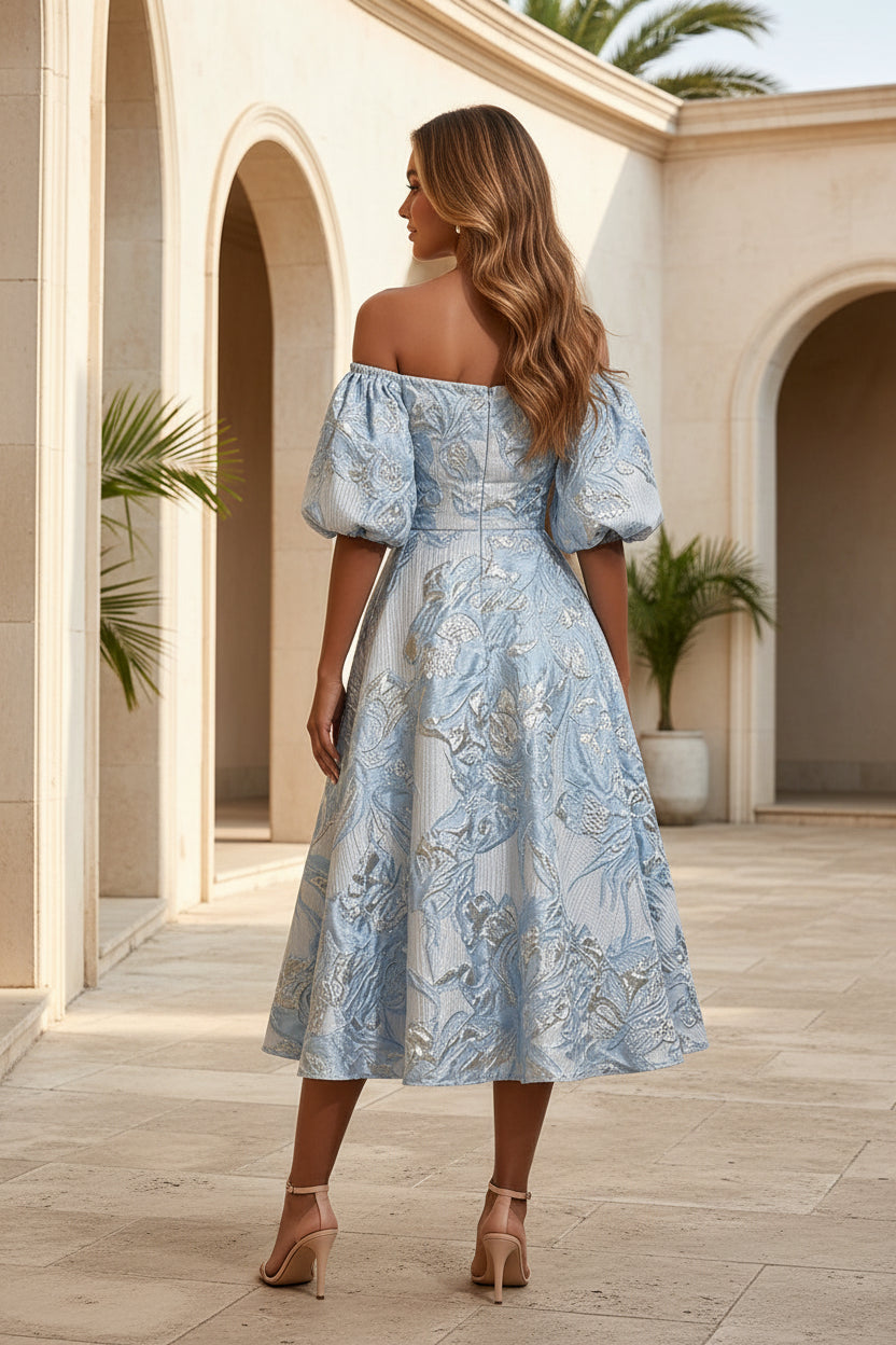 Off-Shoulder Jacquard Midi Dress
