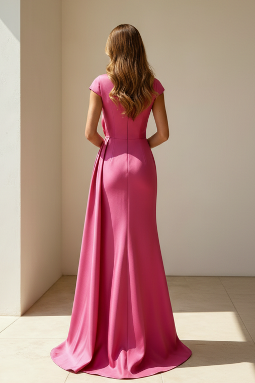Cap Sleeve V-Neck Floral Mermaid Evening Gown
