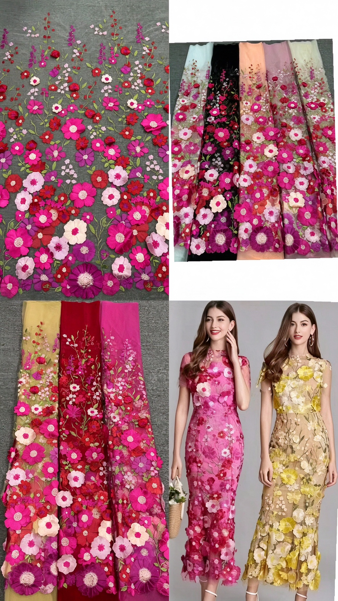 V-Neck Long Sleeve 3D Floral Applique Gown