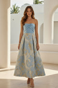 Strapless Jacquard A-Line Tea-Length Dress