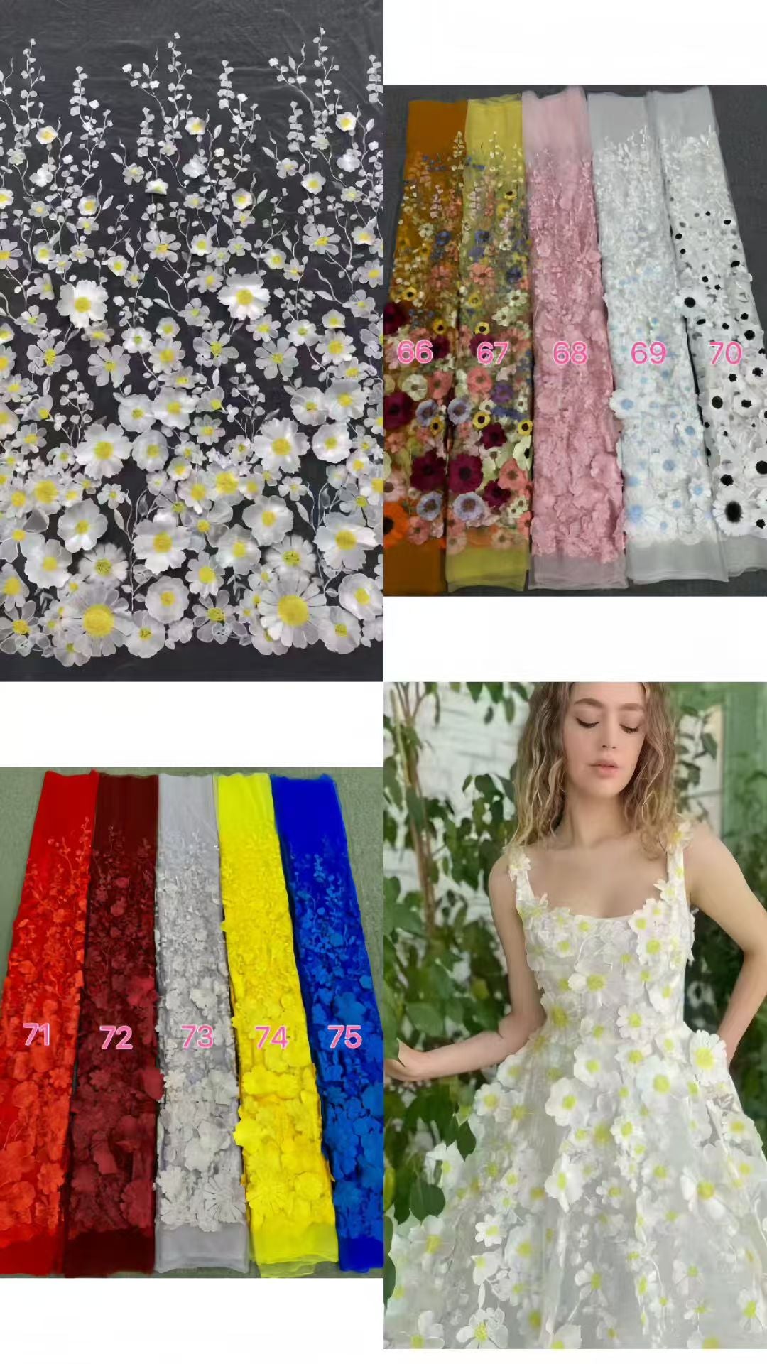 V-Neck Long Sleeve 3D Floral Applique Gown