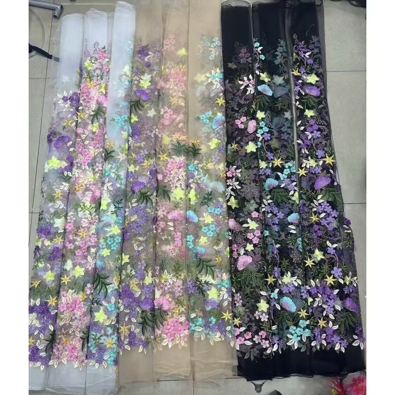 Floral Embroidered Tiered Mesh Midi Dress with Tie Straps