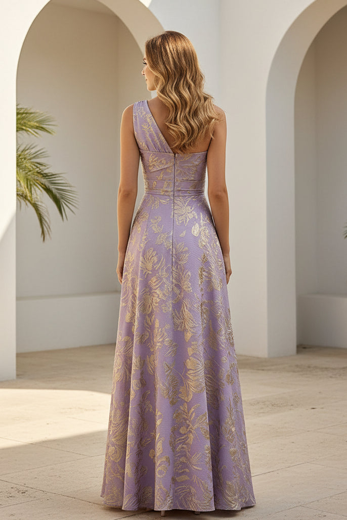 One-Shoulder Jacquard Evening Gown