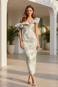 Floral One-Shoulder Ruffle Midi Dress