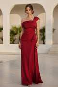 Asymmetric Off-Shoulder Draped Evening Gown
