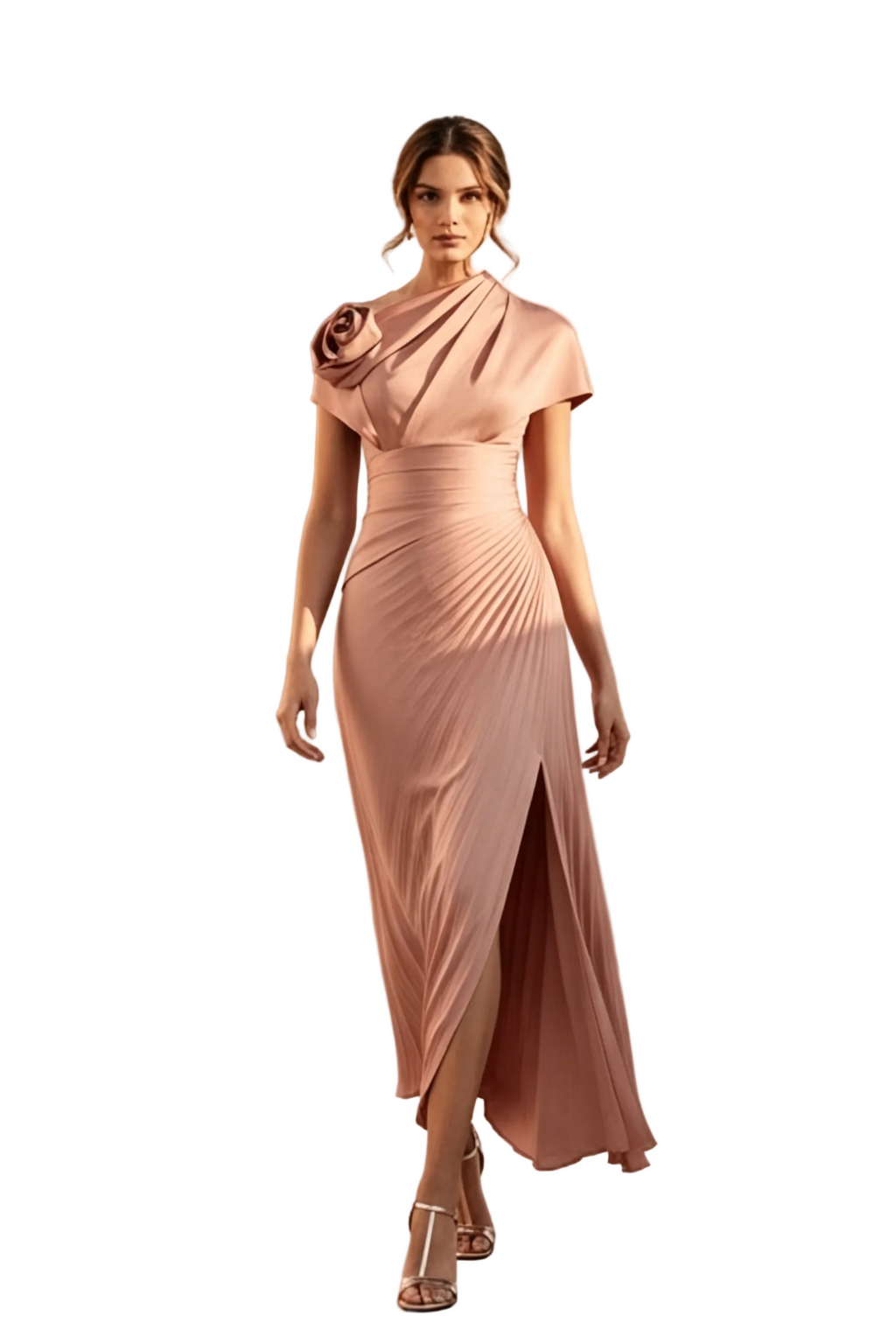 Asymmetrical Pleated One Shoulder Evening Dress