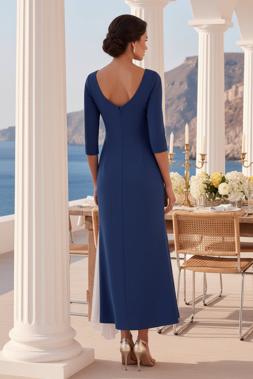 3/4 Sleeve 3D Floral Asymmetrical Tea-Length Dress