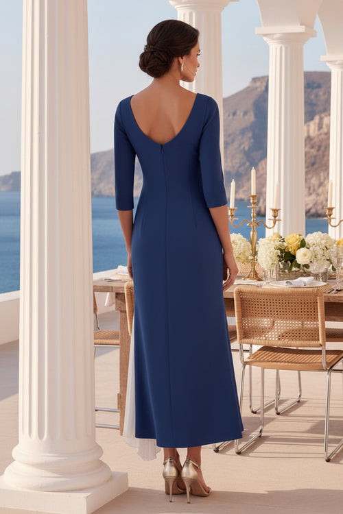 3/4 Sleeve 3D Floral Asymmetrical Tea-Length Dress