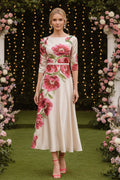 Floral Bateau Neck Asymmetrical Satin Dress
