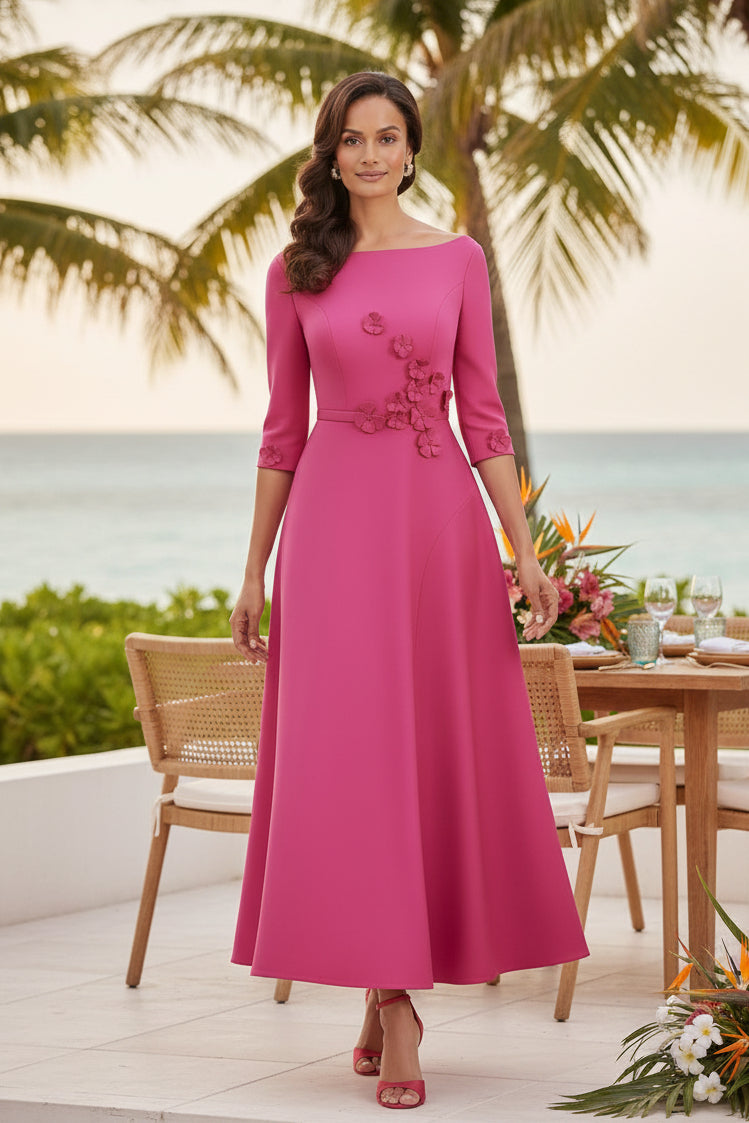 Off Shoulder 3D Floral Asymmetrical Midi Dress