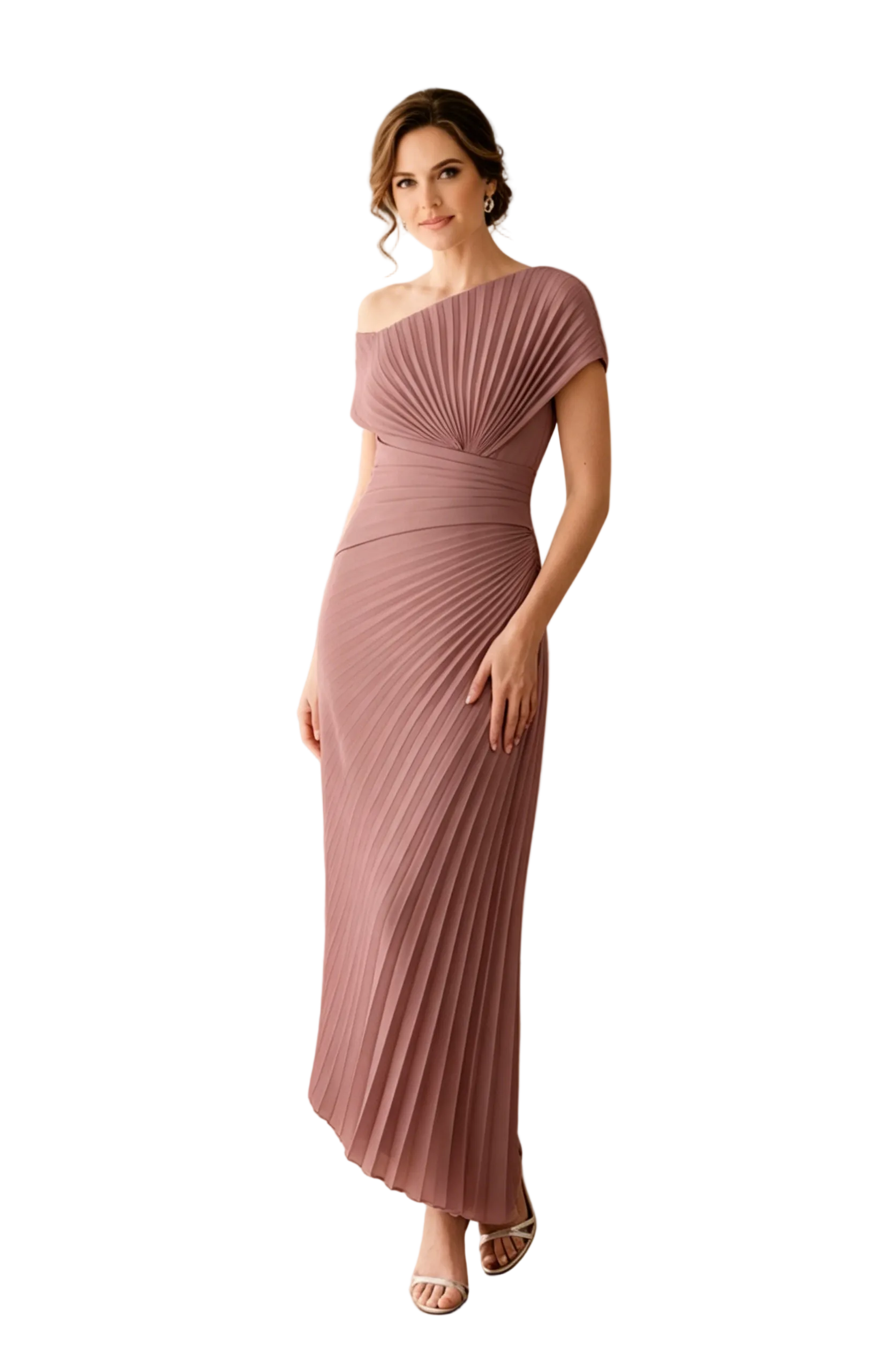 Pleated Asymmetrical One Shoulder Evening Dress