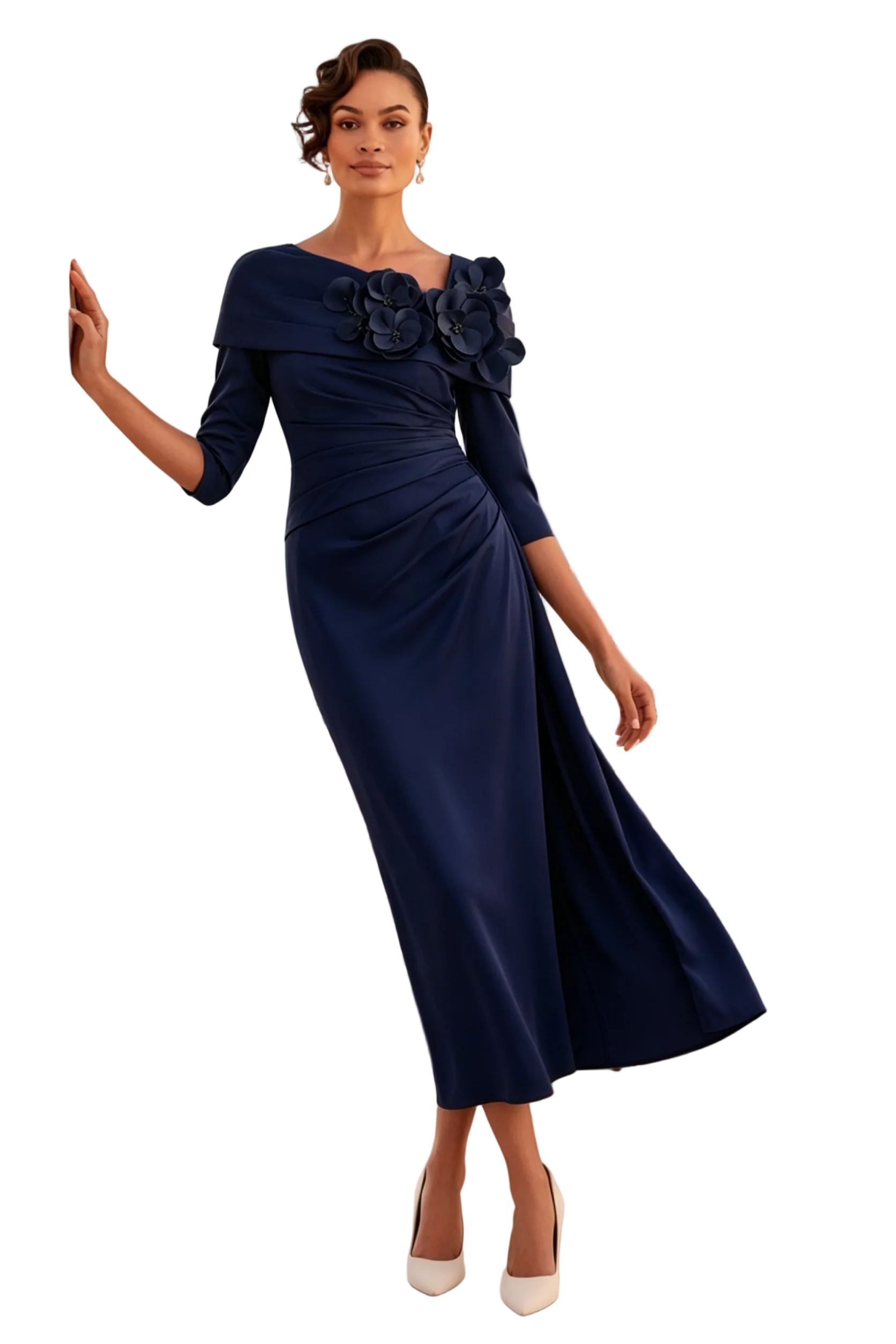 midi 3 4 sleeve dresses for wedding guest Plus Size 3/4 Ruffle Deep V-Neck A-Line Dress Product Overview Refresh your warm Fall Wedding Guest Dress Women's
