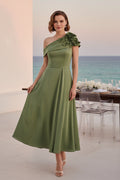 One-Shoulder 3D Floral A-Line Midi Dress