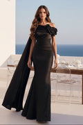 One-Shoulder Sequin Gown with 3D Flowers