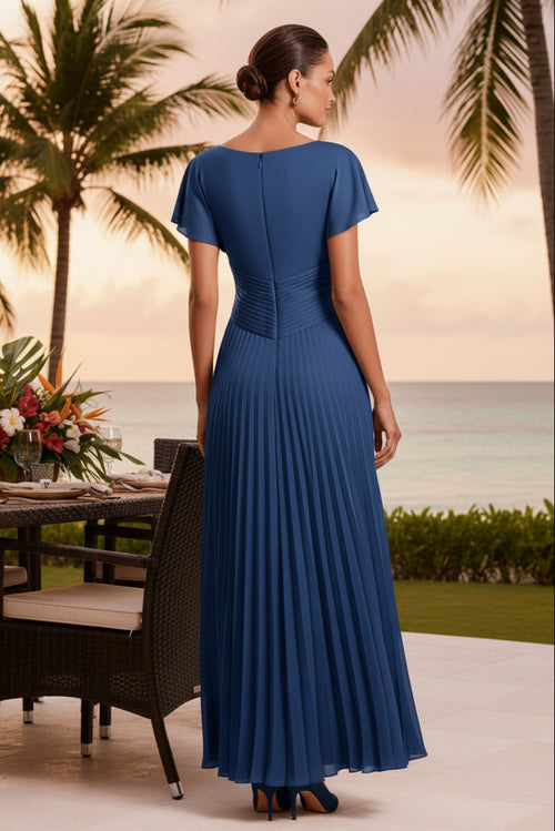 Bateau Neck Pleated Side Drape Formal Gown