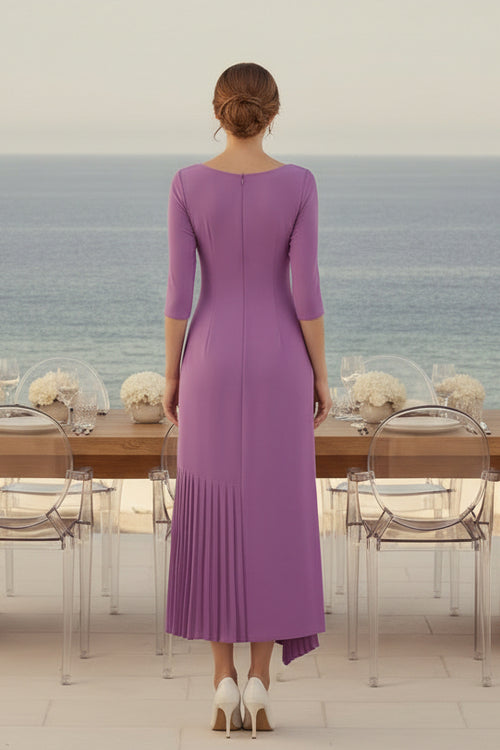 3/4 Sleeve 3D Floral Asymmetrical Midi Dress