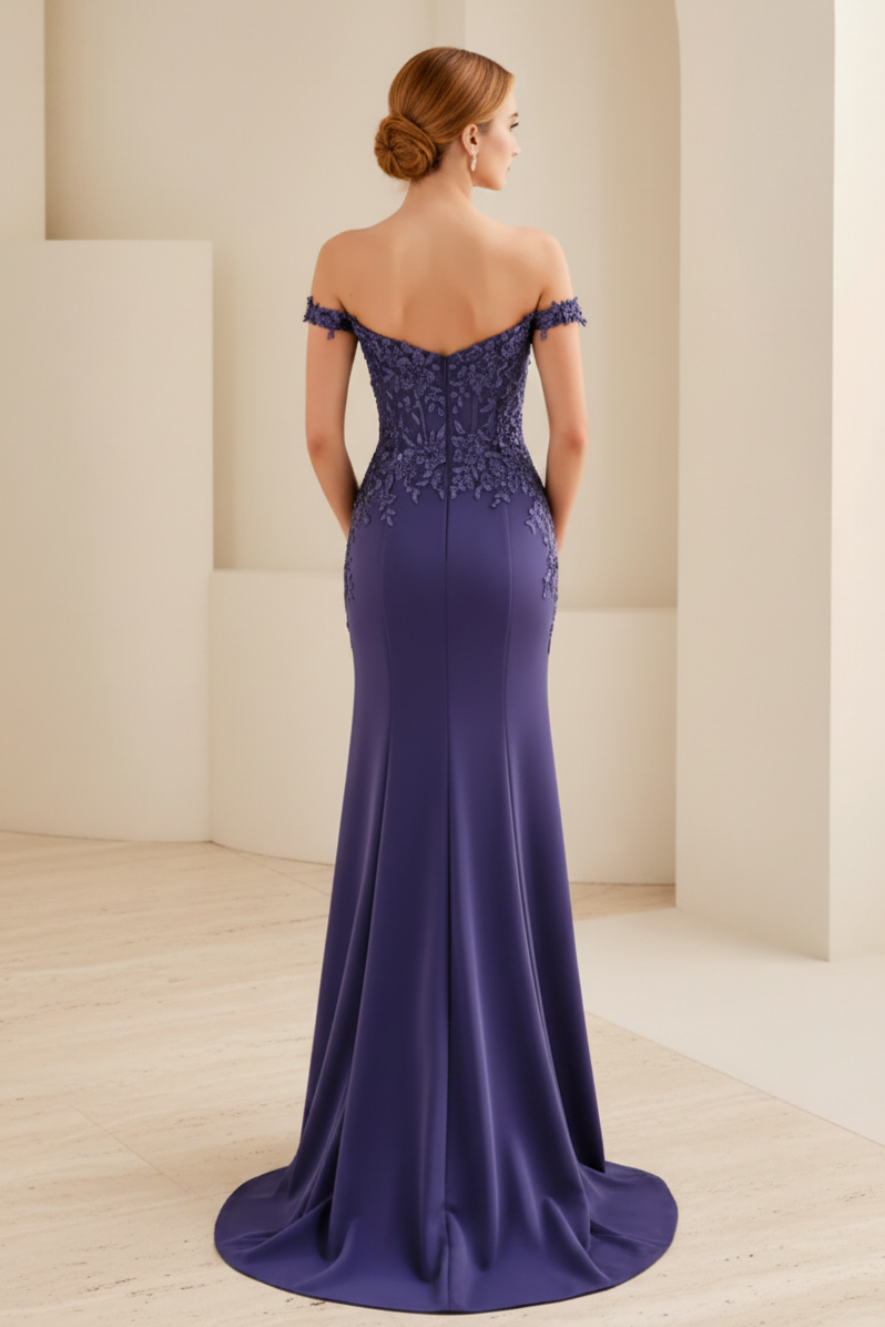Off-the-Shoulder Mermaid Gown with 3D Flowers