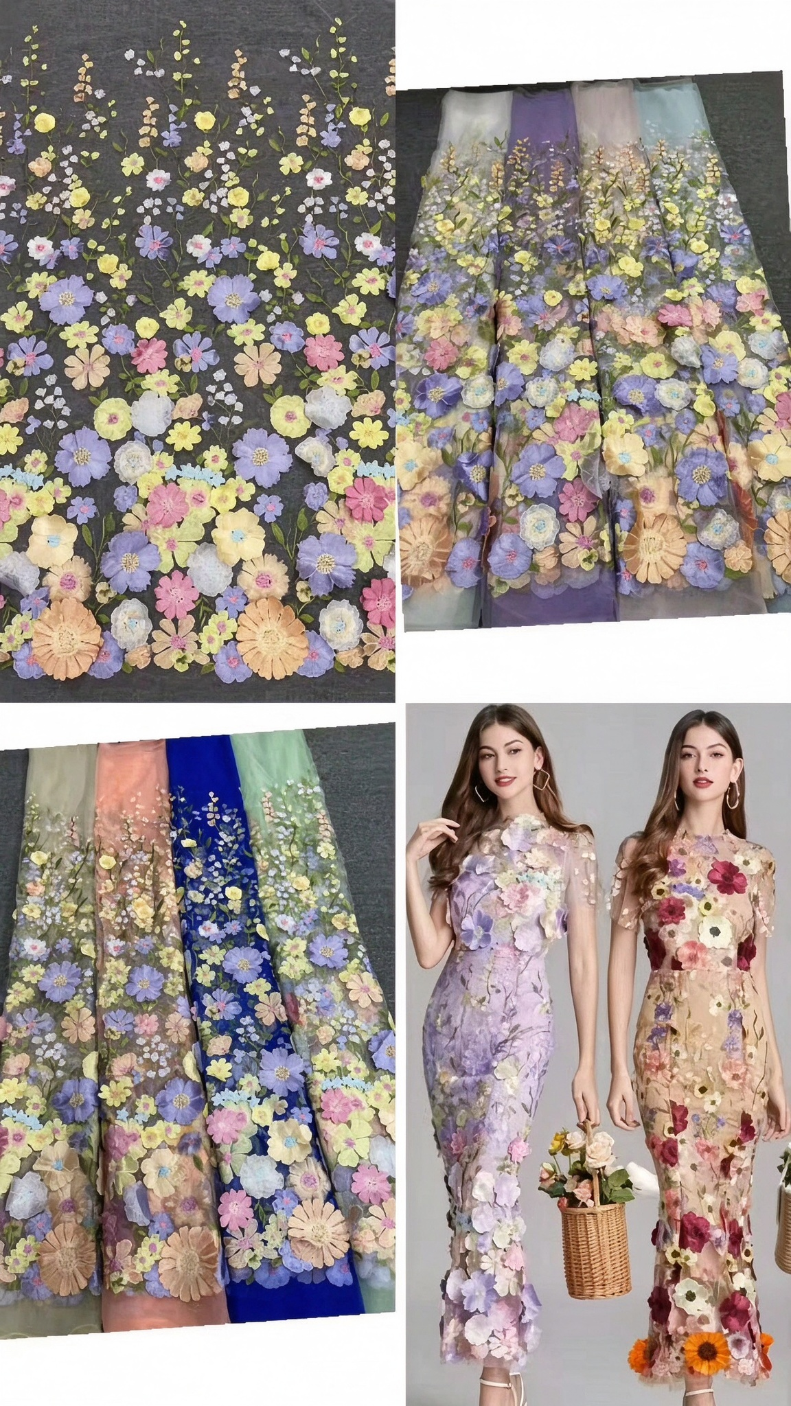 V-Neck Long Sleeve 3D Floral Applique Gown
