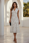 Cap Sleeve Lace A-Line Midi Dress