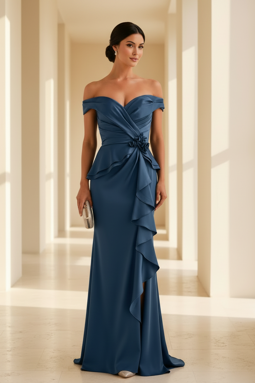 Off-the-Shoulder Peplum Mermaid Evening Gown