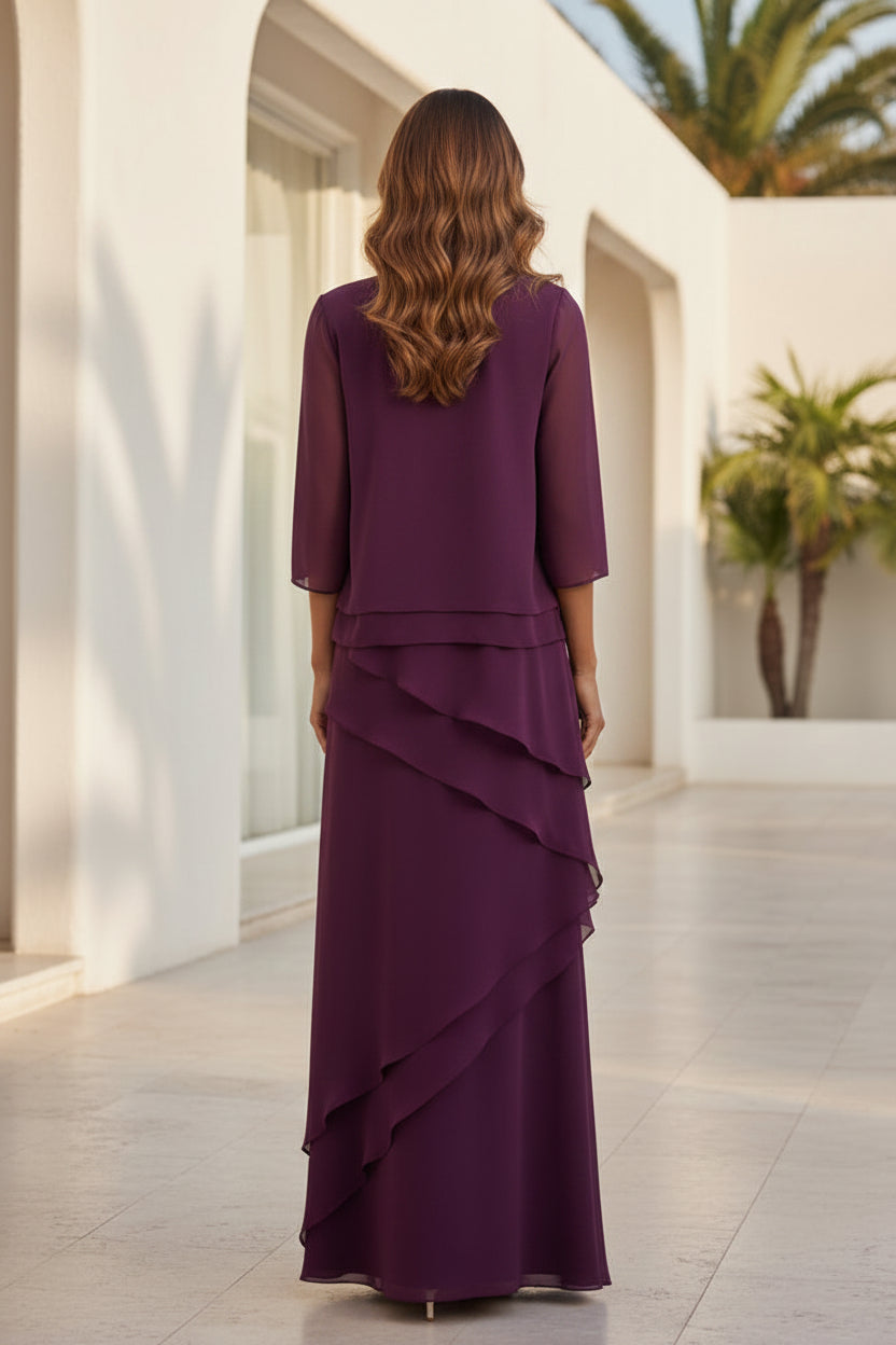Layered Chiffon Maxi Dress with Jacket